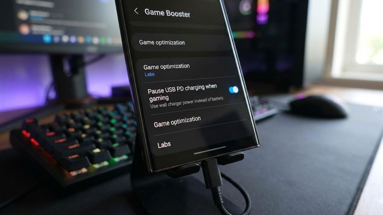 Bedah Tuntas Fitur Game Booster Bawaan Cara mengaktifkan fitur Bypass Charging (Pause USB PD Charging) di Samsung Game Booster.