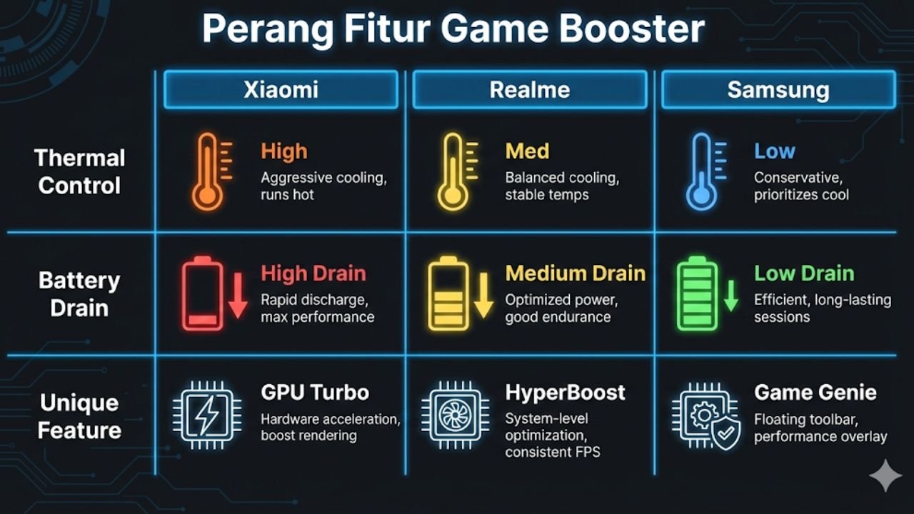Bedah Tuntas Fitur Game Booster Bawaanperbandingan fitur Game Booster Xiaomi Game Turbo vs Realme GT Mode vs Samsung Game Booster.