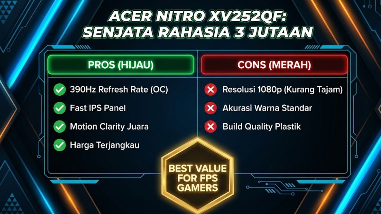 Review Acer Nitro XV252QF kelebihan dan kekurangan monitor Acer Nitro XV252QF 390Hz.